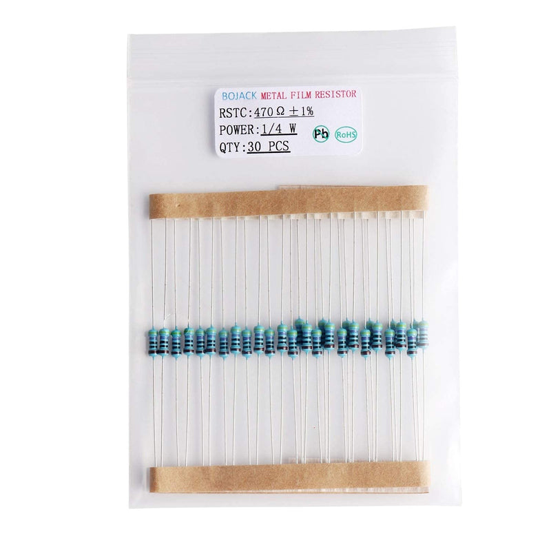 BOJACK 630 Pcs 17 Values Resistor Kit 0 Ohm-1M Ohm with 1% 1/4W Metal Film Resistors Assortment Kit 1/4 W