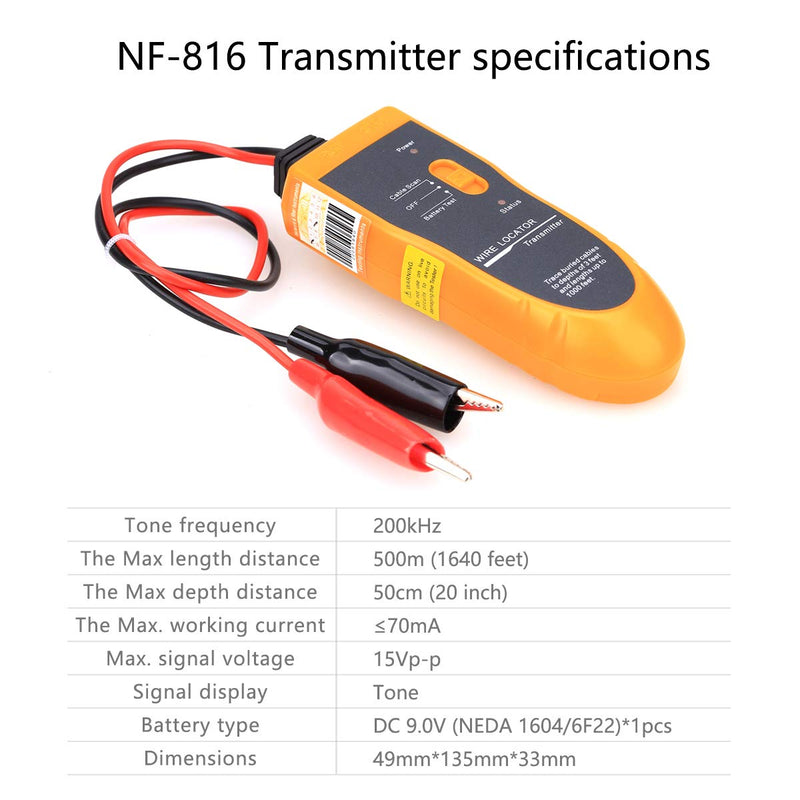 Nf-816 Cable Wire Locator Tracker Metal Pipes Electrical Wires Coax Cable Tester with Earphone