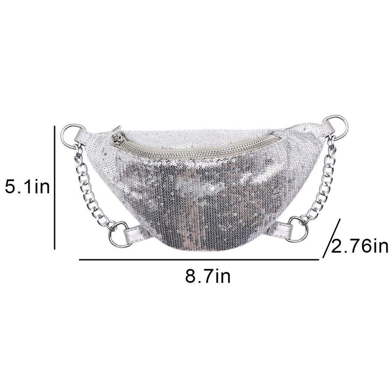 RARITYUS Sparkly Sequin Fanny Packs Glitter Waist Bag with Adjustable Strap for Women Girls Unisex Silver