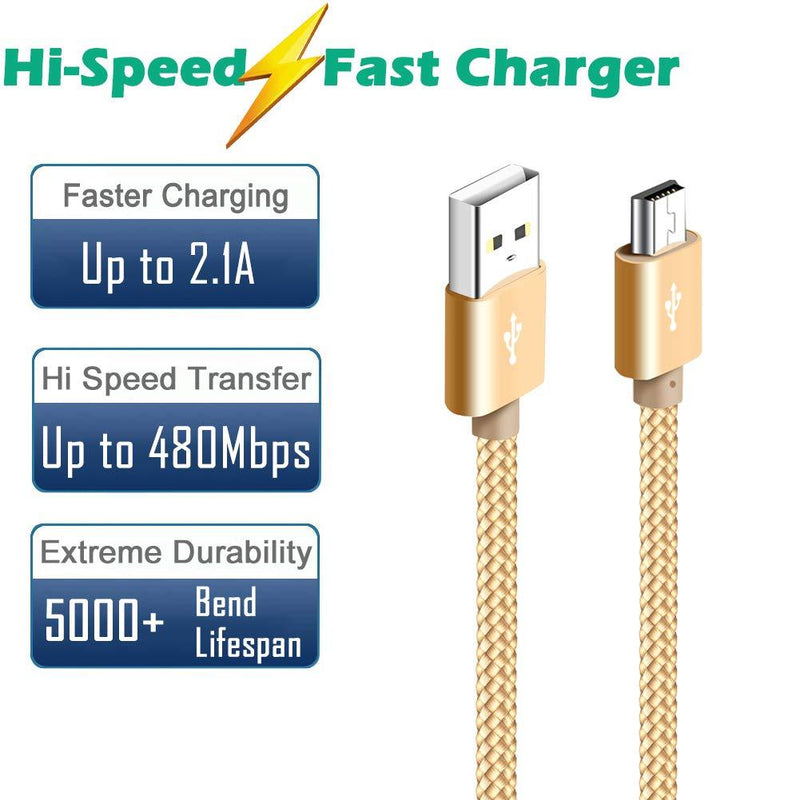 Mini USB Cable【10ft 2Pack】,SIOCEN Long Type A Male to Mini-B Charger Cord for GoPro Hero 3+,Canon PowerShot/Rebel/EOS/DSLR Camera,Braided PS3 Controller Charging Wire for Garmin Nuvi GPS,Dash Cam