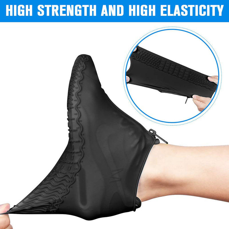 Shiwely Silicone Waterproof Shoe Covers, Upgrade Reusable Overshoes with Zipper, Resistant Rain Boots Non-Slip Washable Protection for Women, Men (L (Women 7.5-11, Men 6.5-10.5), Black) L (Women 7.5-11, Men 6.5-10.5)