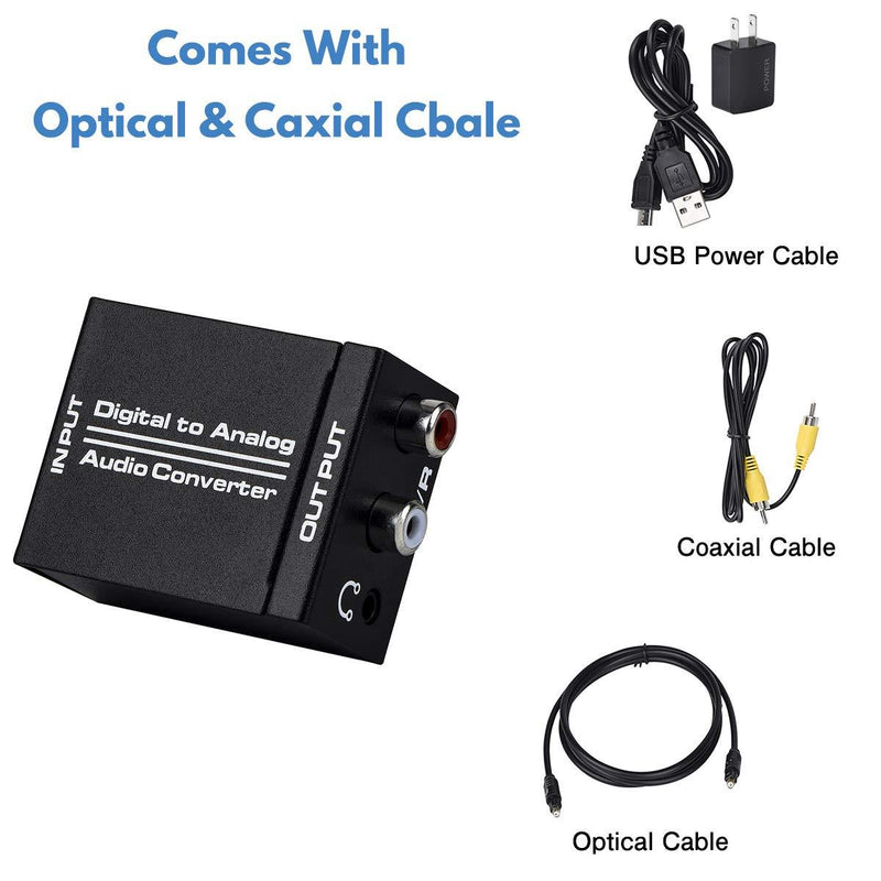 Anber-Tech Digital to Analog Audio Converter, Optical SPDIF Toslink Coaxial to Analog Stereo L/R and 3.5mm Jack DAC Converter with Optical &Coaxial Cable and Power Adapter for PS4 HDTV DVD Headphone