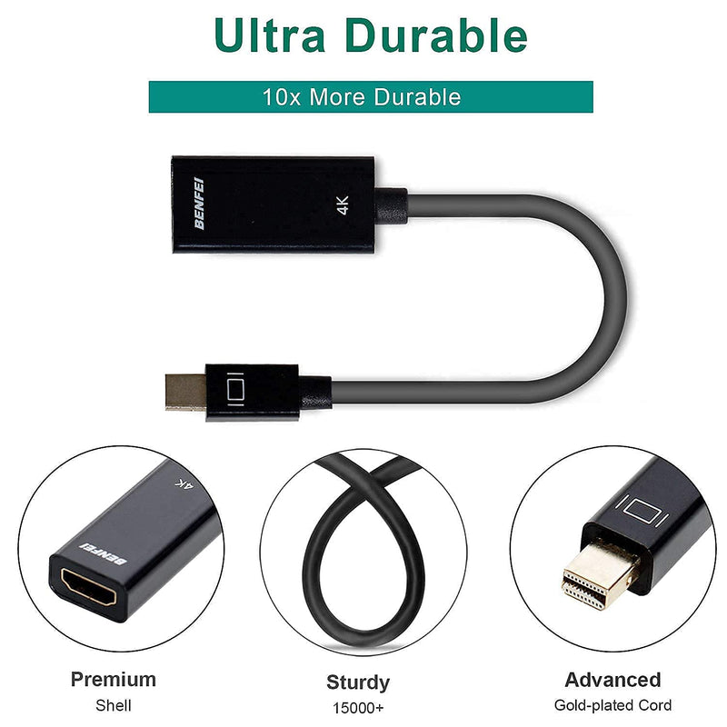 Mini DisplayPort to HDMI, Benfei Mini DP to HDMI 4K Adapter (Thunderbolt Compatible) Gold-Plated Cord Compatible for MacBook Pro, MacBook Air, Mac Mini, Microsoft Surface Pro 3/4 1 Pack