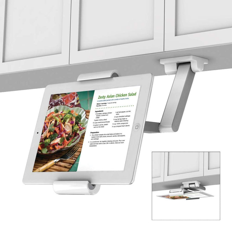 Barkan 7 - 12 inch Full Motion - 4 Movement Tablet Mount for Wall & Cabinet 3 lbs White Firm Tablet Clamp 360 Degree Rotation (T54) Wall Mount, Full Motion