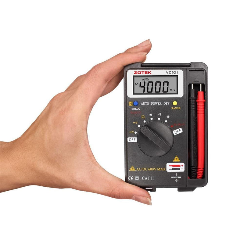Digital Multimeter, Auto Ranging Pocket Digital Multimeter Digital Multi Tester - AC DC Voltage DC Current Resistance Diodes Capacitance Transistor Measuring Instrument (VC921) Black VC921