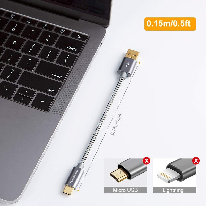 CableCreation Short USB C Cable, [2-Pack] 0.5ft 6 inch USB C to A Cable Braided 3A Fast Charging, Compatible with Galaxy S20/S10/S9/S9+, Note 10 9 8, LG V50 V30, Space Gray [56K Ohm Resistance] 2