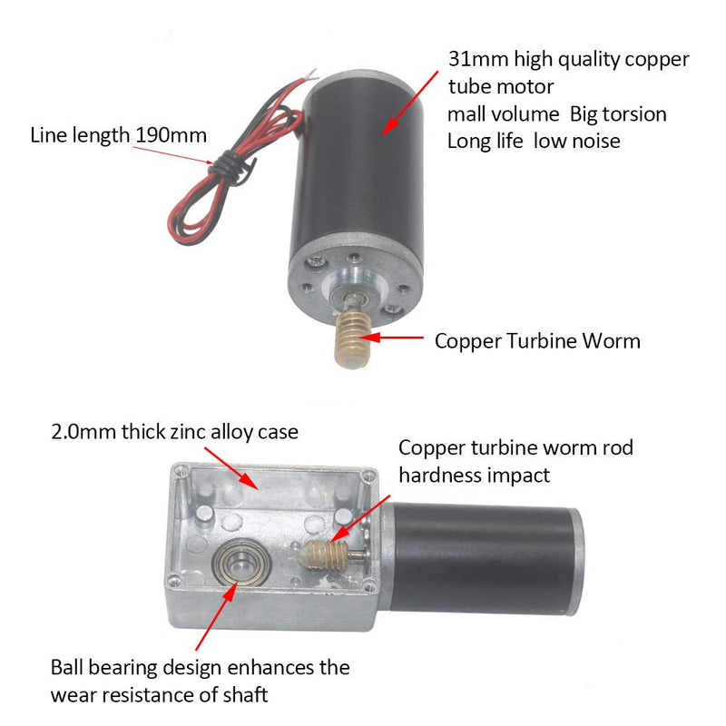 DC 12V Gear Motor High Torsion Speed Reduce Electric Gear Motor Switchable Worm Gear Motor 8mm Shaft(12V 30RPM) 12V 30RPM