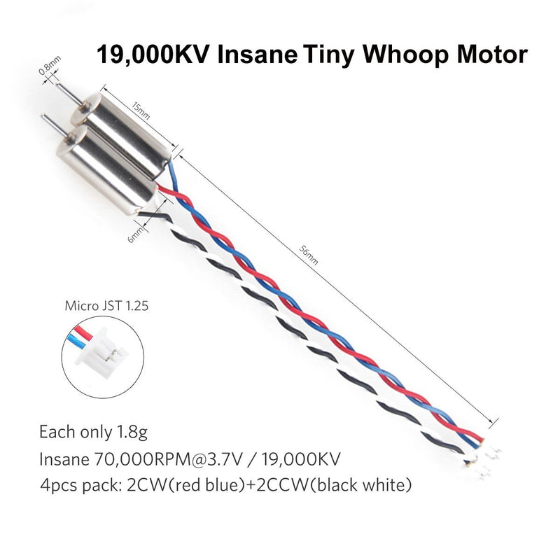 Crazepony 4pcs 6x15mm Motor (Speed: Insane) 19000KV for Blade Inductrix Tiny Whoop Micro JST 1.25 Plug