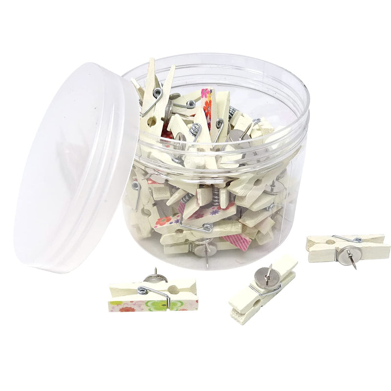 Honbay 50PCS Push Pins with Wooden Clips Thumbtacks Clothespins Paper Clips for Artworks, Notes, Photos