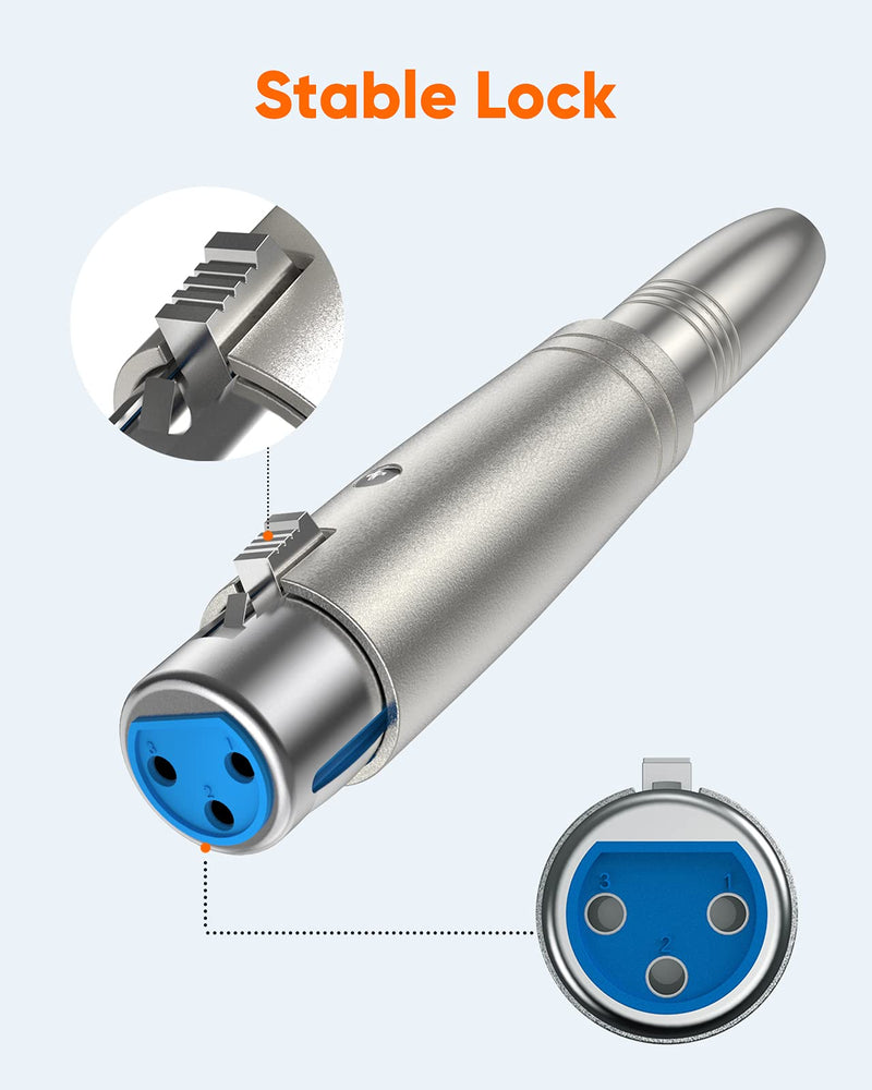 CableCreation XLR 3 Pin Female to 1/4" 6.35mm Female Socket Audio Adapter, Silver [1-Pack]