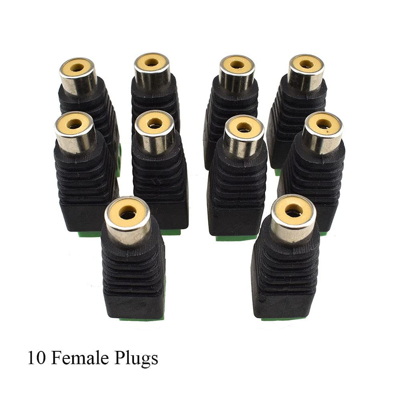 Hao Pro RCA Connector Adapter Plugs Screw Female Jack Set Wire Easy to Convert No Need Solder Grip Cable Tight for Audio Video Speaker 10 Pcs Female-10Pcs