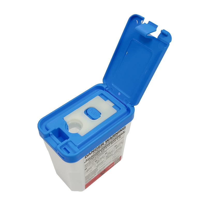 FINEPRO 0.2L Size Portable Pen-Needle Disposal Container Diabetes Care (0.2L, Blue+Clear, 1)