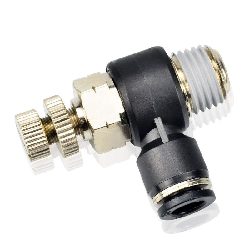 TAILONZ PNEUMATIC 3 Pack SL-1/4-N2 Push to Connect Air Line Fitting Air Flow Control Valve 1/4 Inch od 1/4 Inch Npt Elbow 90 Degree Air Speed Control Valve Fitting Push Lock 1/4"OD1/4"NPT