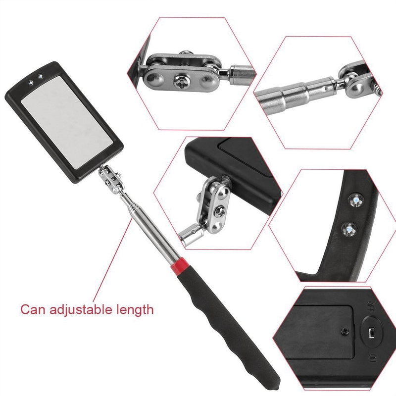 Ailenyun Telescoping Lighted Inspection Mirror，Telescoping LED Lighted Flexible Inspection Mirror 360 Swivel for Extra Viewing Model-1
