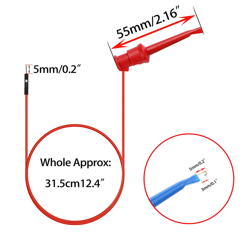 Sumnacon 10Pcs Mini Grabber Test Hook to Male Jumper Wires - 26 AWG Binding Post to Solderless Breadboard Jumper Leads, Soft Silicone Flexible Test Leads for Electrical Testing