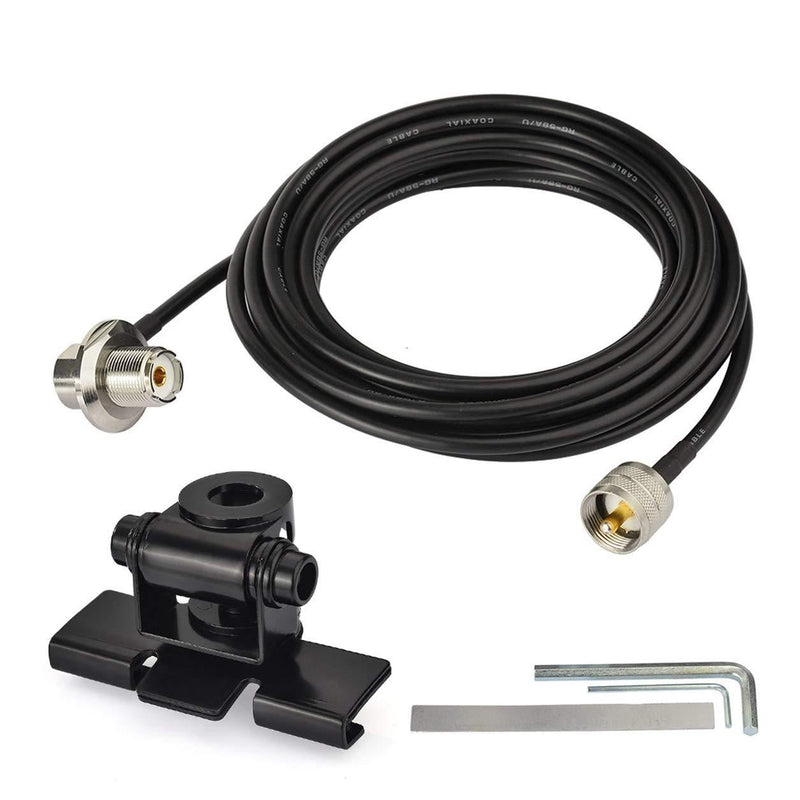 Bingfu Vehicle Mobile Radio Antenna Fix Bracket Mounting Lip Mount with 5m 16.5 feet UHF PL259 Male to SO239 Female Bulkhead Mount RG58 Cable for Car Truck Ham Radio Amateur Radio Antenna Lip Mount