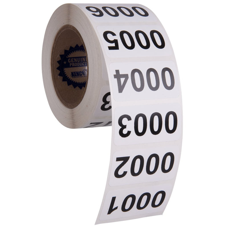 Consecutively Numbered Labels Self Adhesive Durable Vinyl- Measure: 2" X 1" by Kenco (ROLL 001-500) ROLL 001-500