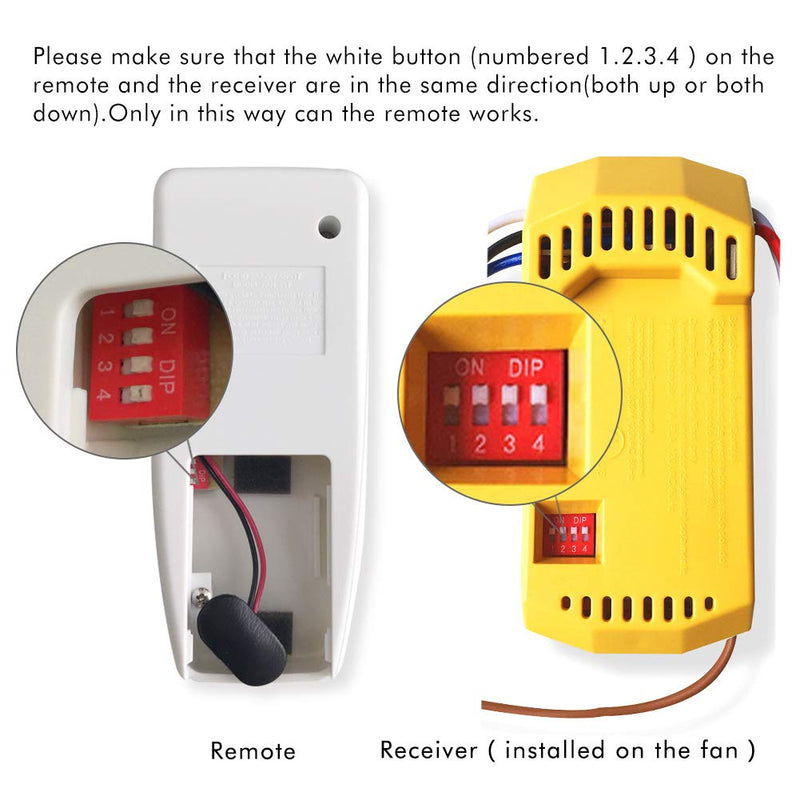 Universal Ceiling Fan Remote Control Kit with dimmer for 3 Speed AC Ceiling Fan Replacement for Hampton Bay Hunter KUJCE9103 FAN-53T Kit, Yellow Control kit (RC-53T/18R)