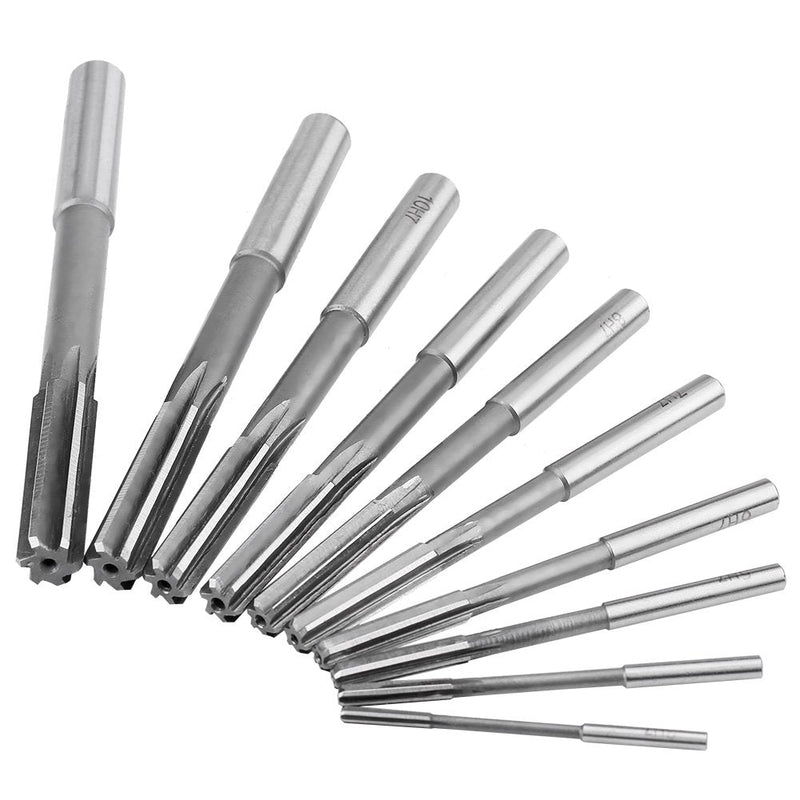 Machine reamer set, 10pcs HSS H7 straight flute reamer machine cutter milling tool 3/4/5/6/7/8/9/10/11/12mm, high accuracy and long service life