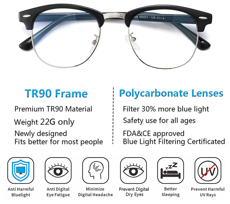 Tanlys 2 Pack Blue Light Blocking Glasses for Computer Eye Strain [Dry Eye & Sour Eye], Anti UV Reduce Headache Stylish 007-Black Clear