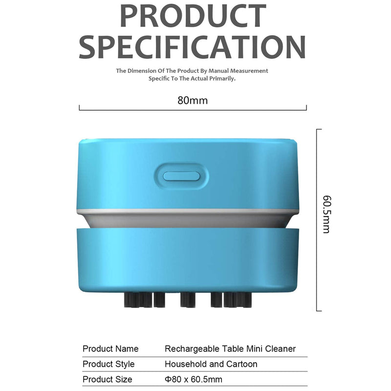 ODISTAR Desktop Vacuum Cleaner,Mini Table dust Sweeper Energy Saving,High Endurance up to 400 mins,Cordless&360º Rotatable Design for Cleaning Hairs,Crumbs,Computer Keyboard of Gifts for Kids (Blue) Blue