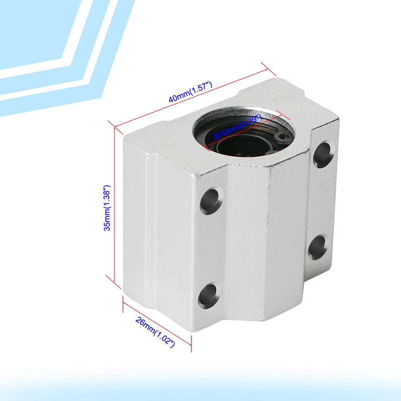 Aopin SCS10UU Linear Ball Bearing Aluminum Slide Block, ID 10mm Linear Motion Ball Bearings CNC Slide Bushing , 4 Rows of Steel Balls, Great for CNC, 3D Printer, Linear Rail Guide 2