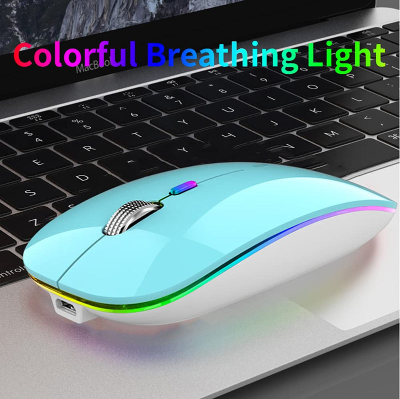 LED Wireless Mouse, Uiosmuph G12 Slim Rechargeable Wireless Silent Mouse, 2.4G Portable USB Optical Wireless Computer Mice with USB Receiver and Type C Adapter (Blue) Blue