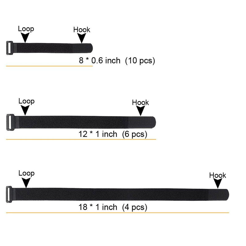 Reusable Fastening Cable Straps and Cable Ties Set 20 Pack(8"-12"-18") by YiwerDer, Adjustable Multi-Purpose Hook and Loop Cord Ties to Keep Cords Organized and Tidy 20Pack 8-12-18Inch