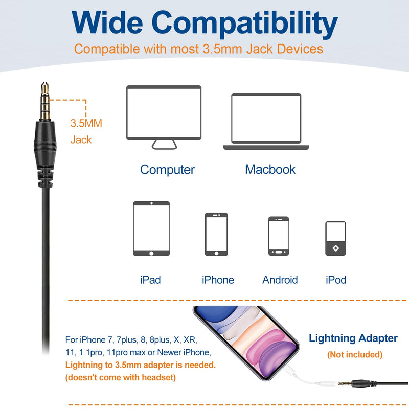 Phone Headset for Cell Phone with Microphone Noise Cancelling, 3.5mm Computer Headphones for iPhone Samsung PC Mac, Laptop Headset for Office Home School Classroom Call Center Skype Zoom Black
