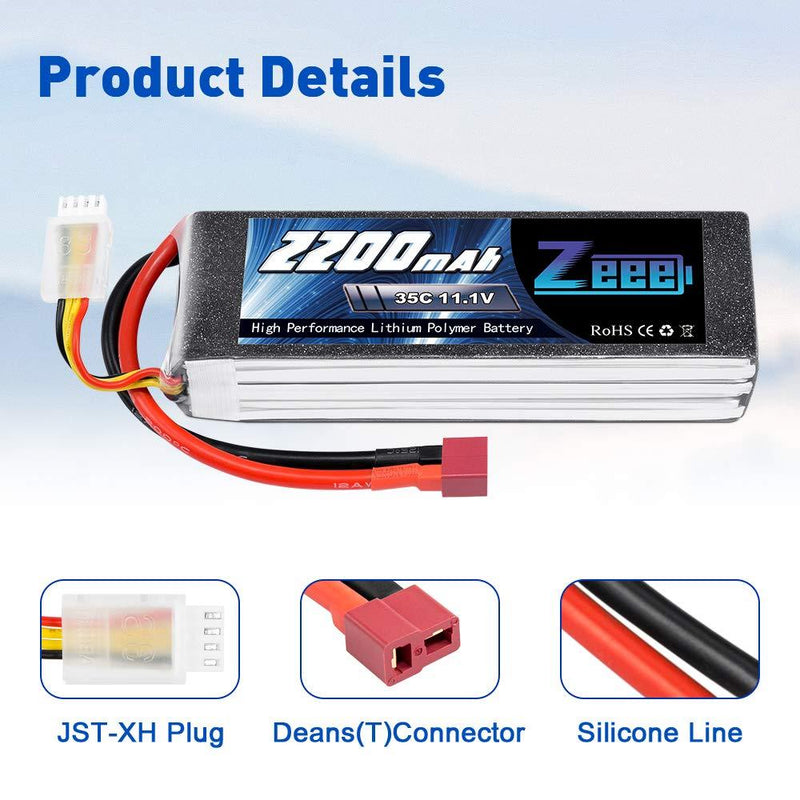 Zeee 3S LiPo Battery 2200mAh 11.1V 35C Soft Case Battery with Deans T Connector for DJI Airplane RC Quadcopter Helicopter Drone FPV (2 Pack)