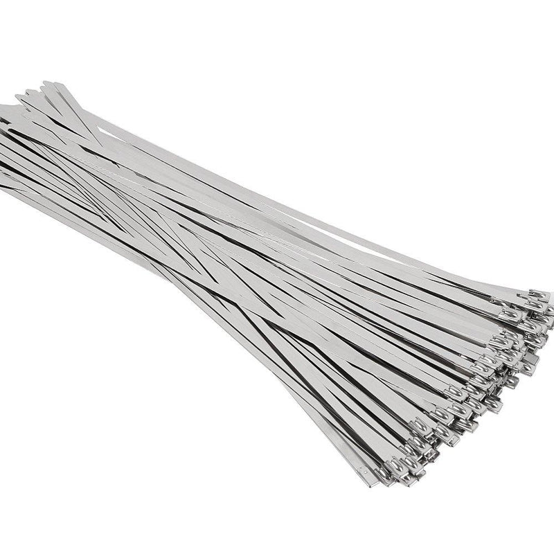 SunplusTrade 100pcs 11.8 Inches Stainless Steel Exhaust Wrap Multi-Purpose Locking Cable Metal Zip Ties