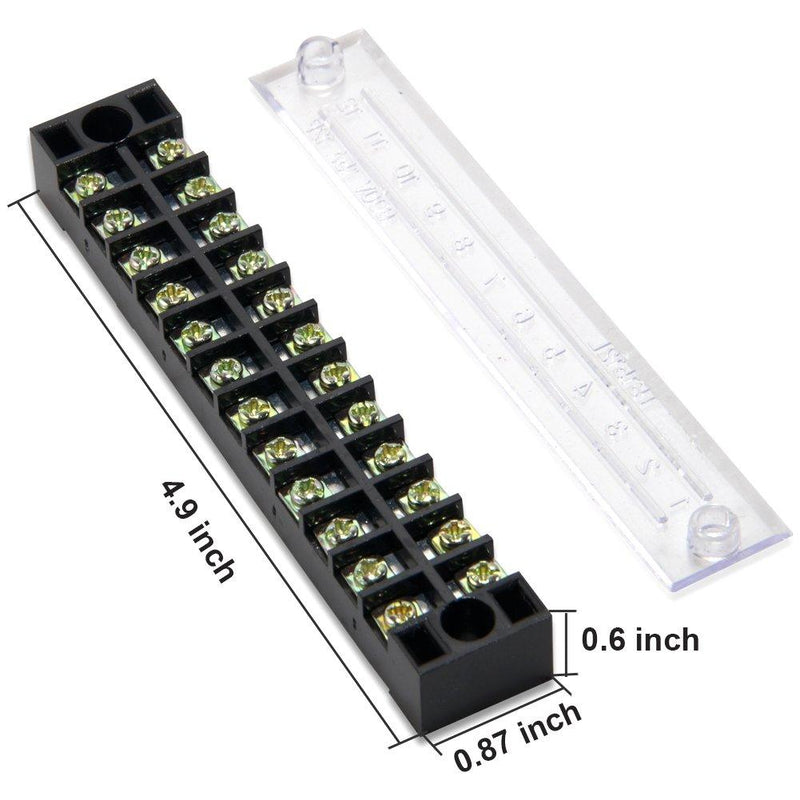 10pcs (5 Sets) 12 Positions Dual Row 600V 15A Screw Terminal Strip Blocks with Cover + 400V 15A 12 Positions Pre-Insulated Terminals Barrier Strip (Black & Red) by MILAPEAK 15A 12P+5pcs Jumpers