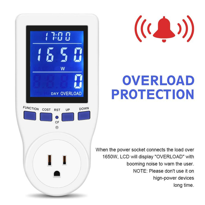 YOUTHINK Electricity Usage Monitor, Plug in Power Consumption Meter Home Energy Consumption Analyzer with Digital LCD Display Overload Protection Watt Volt Amps Wattage KWH