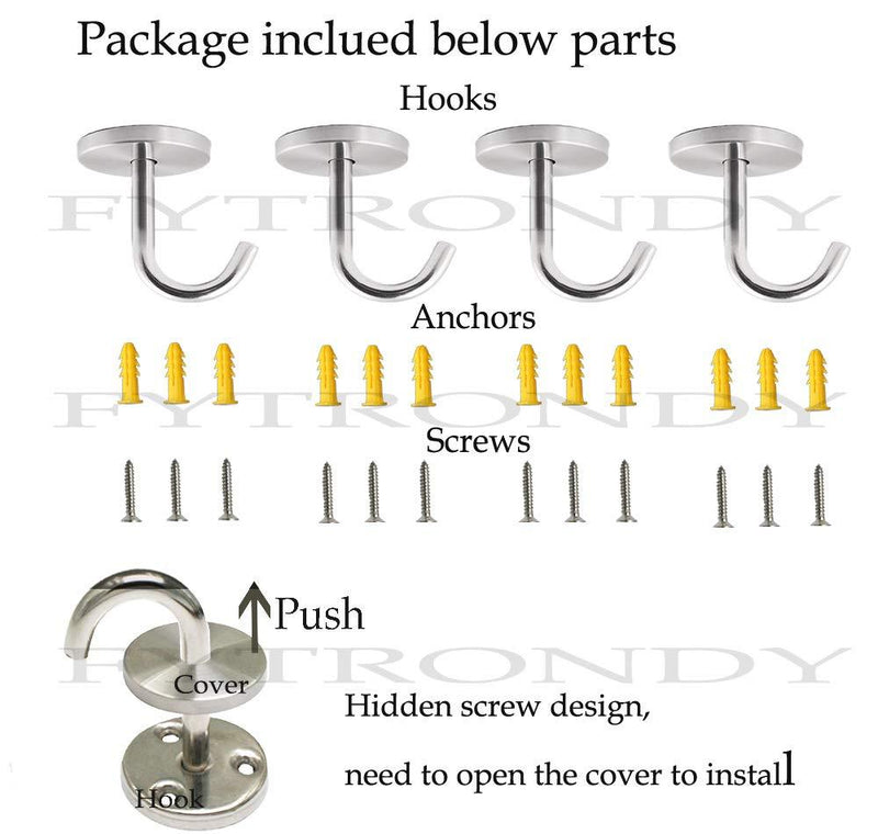 FYTRONDY Stainless Steel Screws Mount Ceiling Hooks, Coat Hanger (2 INCH, 4 Pack)