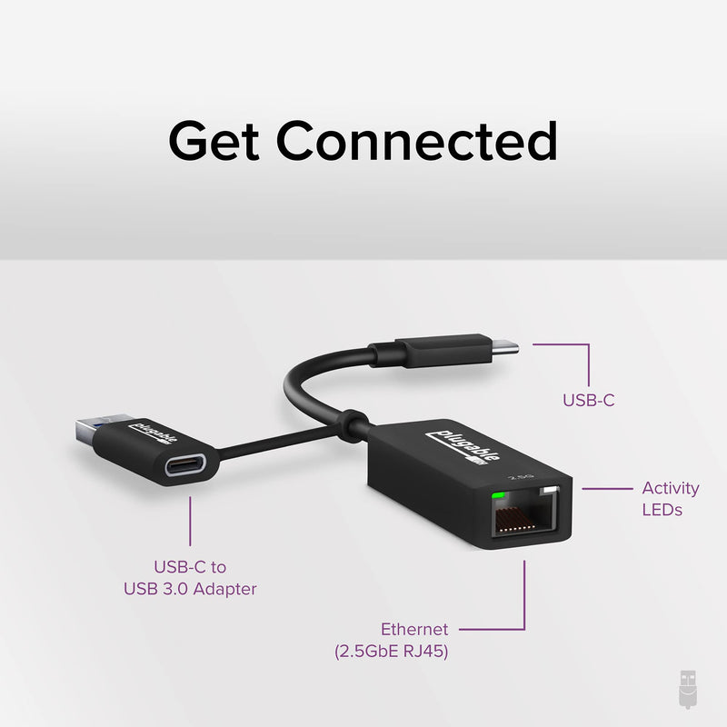 Plugable 2.5G USB C and USB to Ethernet Adapter, 2-in-1 Adapter Compatible with USB C/Thunderbolt 3 or USB 3.0, USB-C to RJ45 2.5 Gigabit LAN Compatible with Mac and Windows