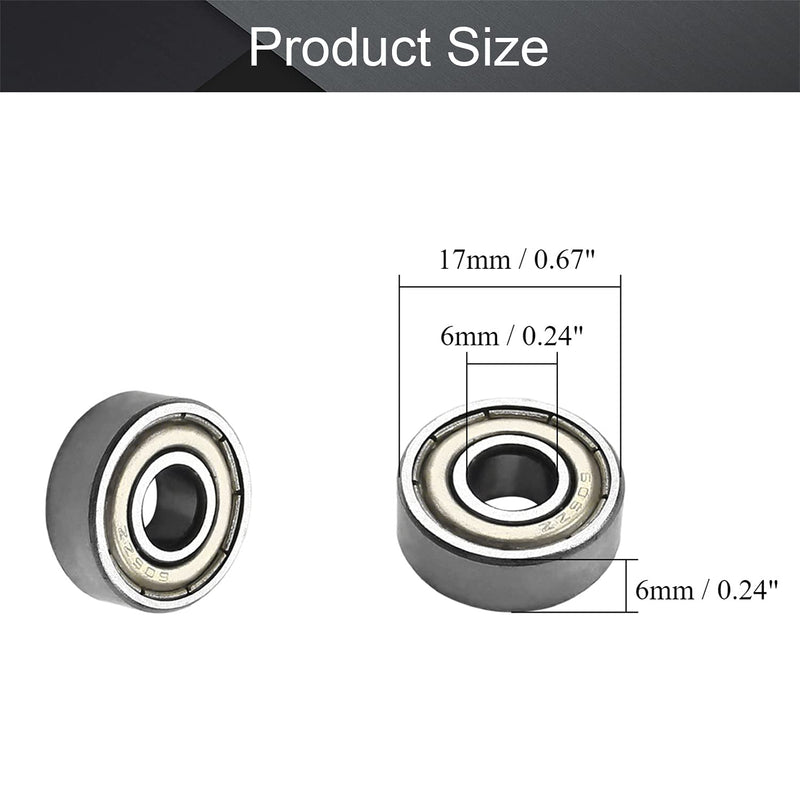 Othmro 606ZZ Deep Groove Bearings 6x17x6mm Double Sealed Ball Bearing Carbon Steel 5pcs