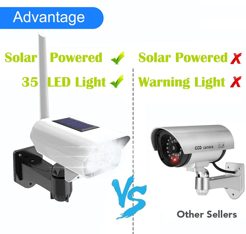 Solar Powered Fake Security Camera, Dummy Simulated CCTV Surveillance System with LED PIR Motion Sensor Detection Light for Indoor Outdoor Home, Office, Shop, Garage (No Rmote Control)