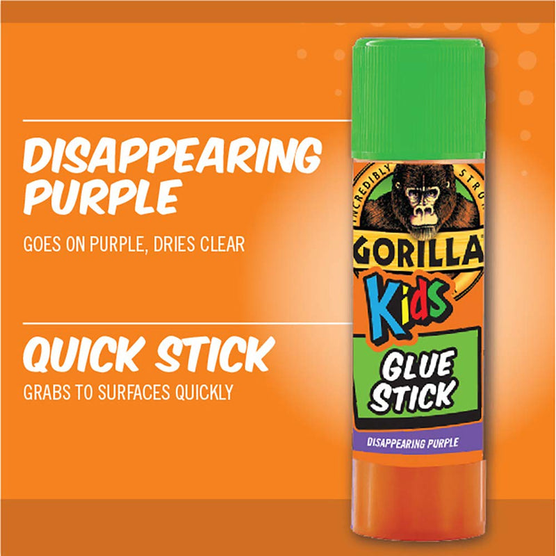 Gorilla Kids Disappearing Purple School Glue Stick, 6 Gram Stick, Bulk Pack of 24 24 - Pack