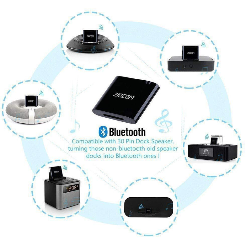 ZIOCOM [Upgrade] 30 Pin Bluetooth Adapter Audio Receiver for Bose iPod iPhone SoundDock and Other 30 Pin Dock Speakers, Upgrade Old SoundDock with 30 Pin Connector, Not for Any Cars or Motorcycles 30pin