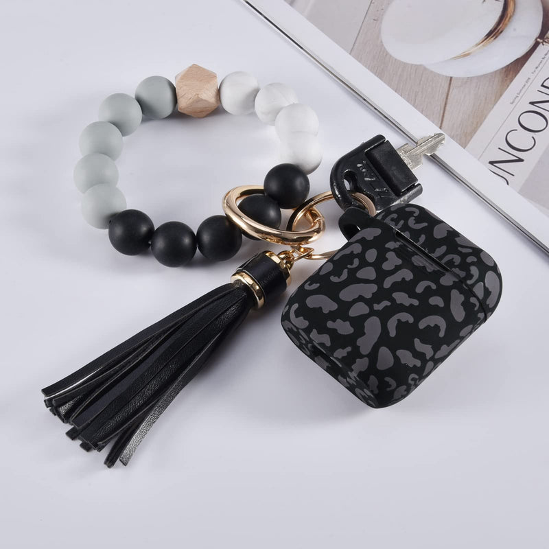 Filoto Airpods Case, Cute Apple Airpod 1&2 Cover for Women Girls, Silicone Protective Case with Bracelet Keychain (Leopard Black) Leopard Black