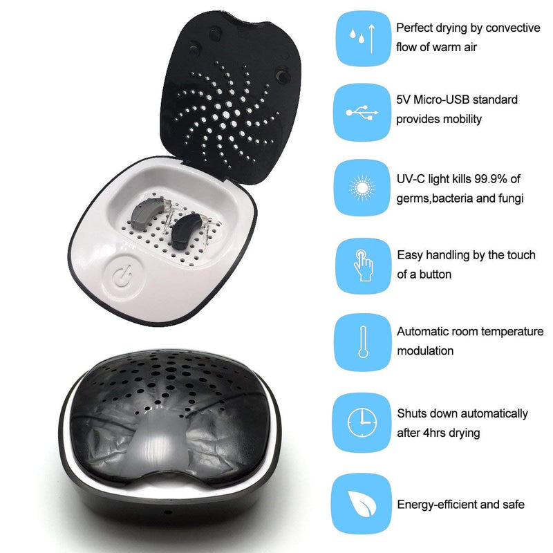 Portable USB Electric Dehumidifier Hearing Aid Dryer,Temperature Range 104~122 Degree,Energy-efficient and Safe