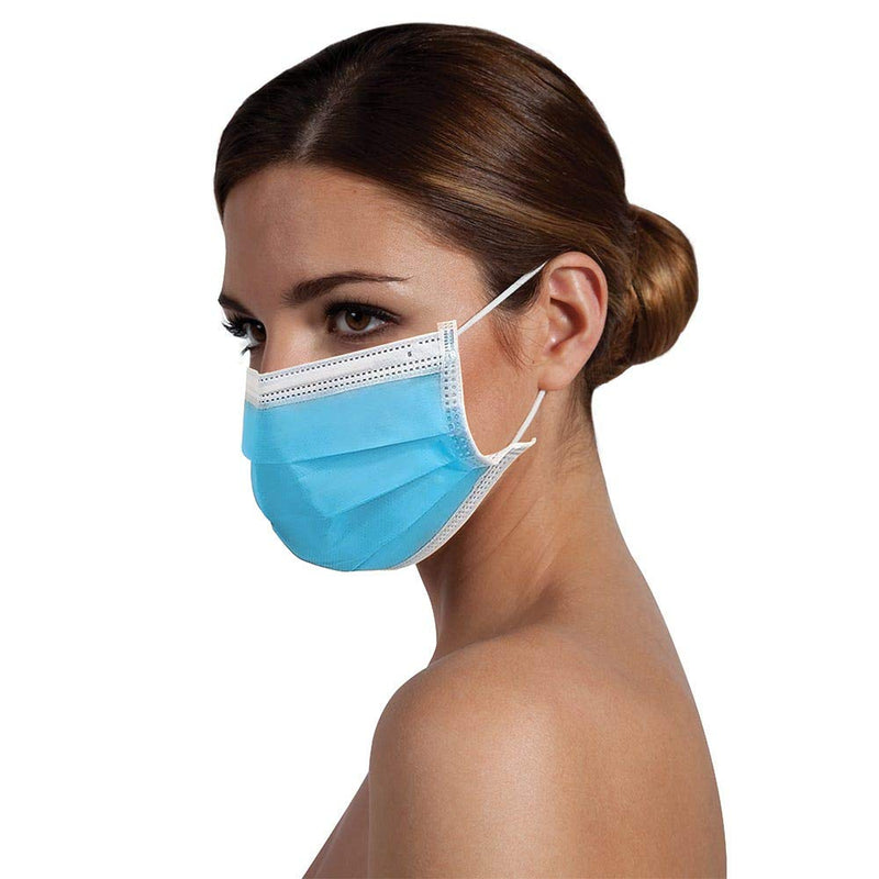 ForPro Single Use Ear Loop Mask, 3-Ply Disposable Face Mask with Elastic Ear Loop, Breathable, Non-Woven, Hypoallergenic, Blue, 50-Count