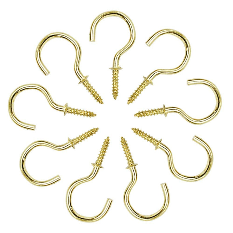 Biaungdo 1" Ceiling Cups Hooks Screw Hooks Ceiling Cup Hooks Self-Tapping Screws Hooks Golden - 100 Pcs 1 Inch Gold