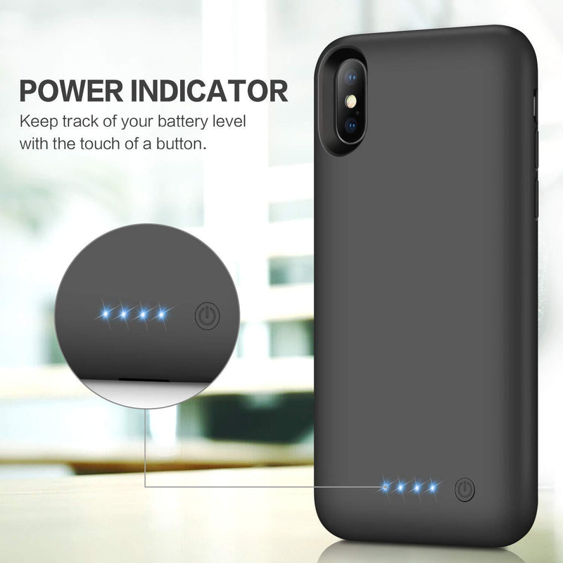 Battery Case for iPhone XS/X/10, Rechargeable 6500mAh Portable Charging Case Extended Battery Pack Cover Power Bank Charger Case for iPhone Xs/X[5.8 inch]-Black Black