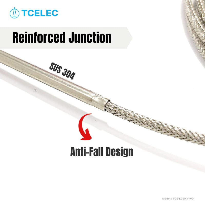 TCELEC TCE-K02H3-100 K Type Thermocouple Metal Probe for Furnace K-Type Input Instrument Thermocouple Sensor Temperature Available from 77°F to 1112°F