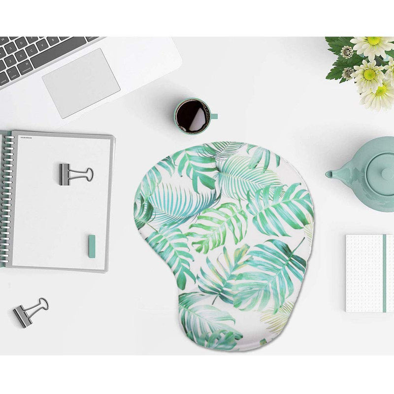 Comidox Ergonomic Mousepad with Wrist Support Silicone Gel Wrist Rest Non-Slip Rubber Base Design Protect Your Wrists and De-Clutter Your Desk(Tropical Green Leaf