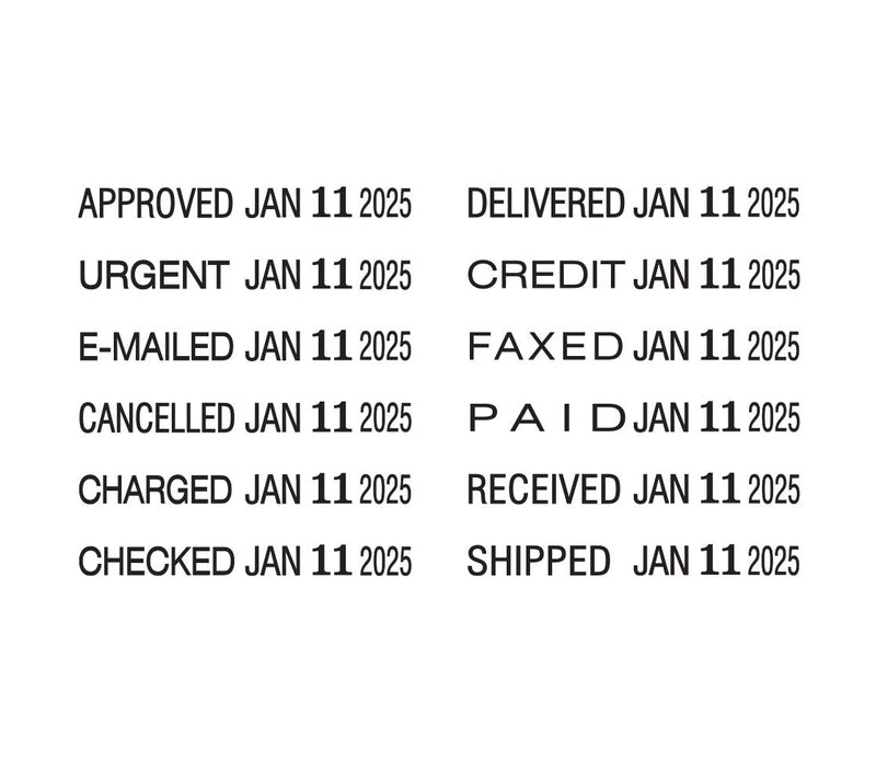 2000 PLUS 12-in-1 Self-Inking Date and Message Stamp, 1 1/16" x 5/32" Impression, Black Ink (011090) Original