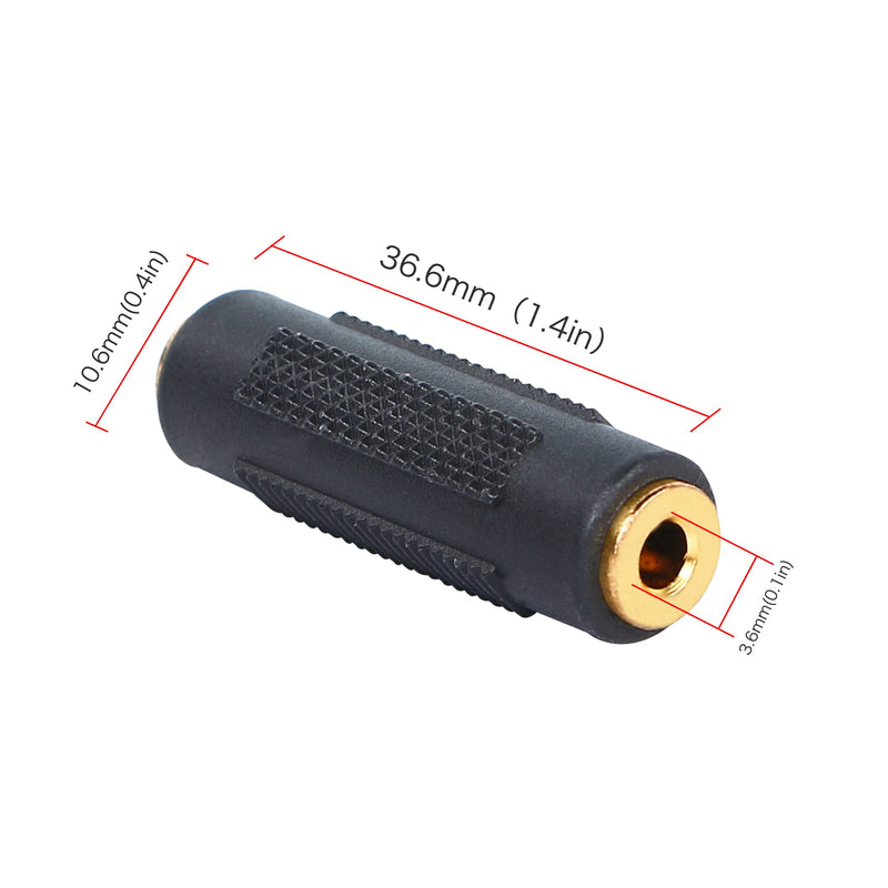 QIANRENON 3.5mm Stereo Audio Jack to 3.5mm Adapter Female to Female Connector Coupler for Stereo Cable Speaker & Headphone etc Gold Plated 2 Pack