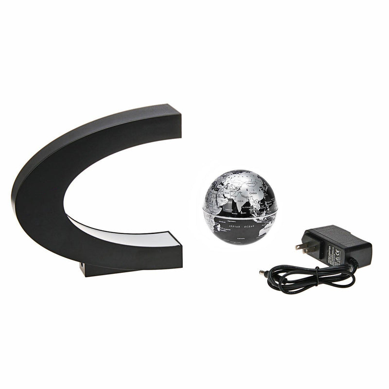 Trenzsary Floating Globe with LED Lights C Shape Magnetic Levitation Floating Globe World Map for Desk Decoration (Black) Black