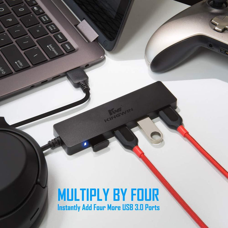 Kingwin USB Hub 4 Port USB 3.0 Data Hub for Mobile SSD, MacBook, Mac Pro/ Mini, iMac, Chromebook, Surface Pro, USB Flash Drives, Notebook PC, XPS, and More [Ultra Slim]